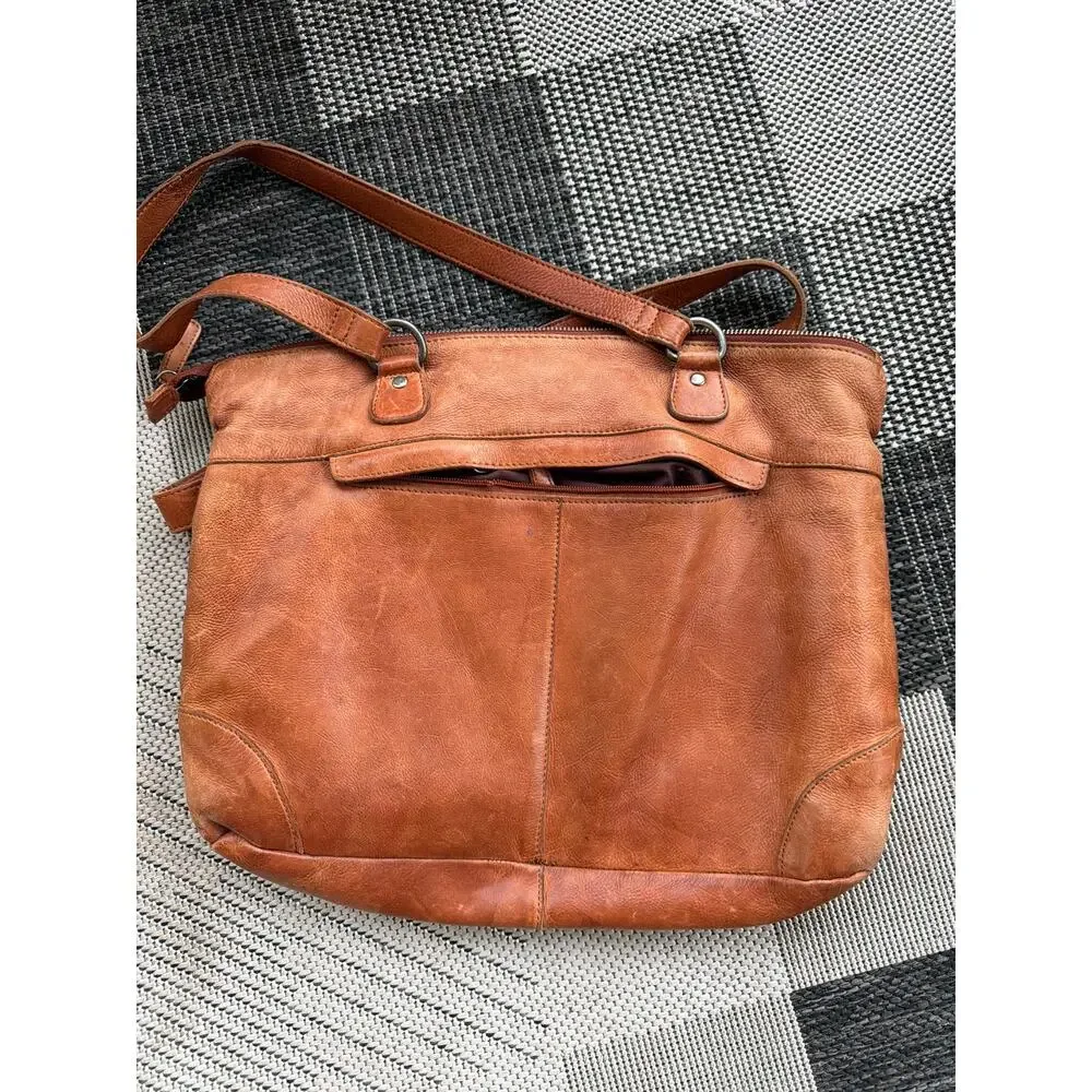 Anthropologie Vilenca Holland Woven Leather Work Tote Bag Cognac Laptop Sleeve - Picture 2 of 7